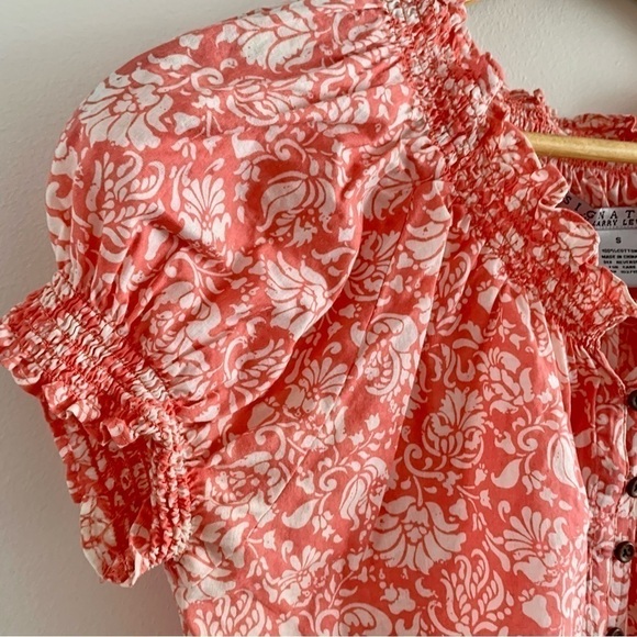 Y2K Cottage Core Boho Blouse Paisley Cotton Smocked Button Crop Top Peasant - Picture 8 of 13